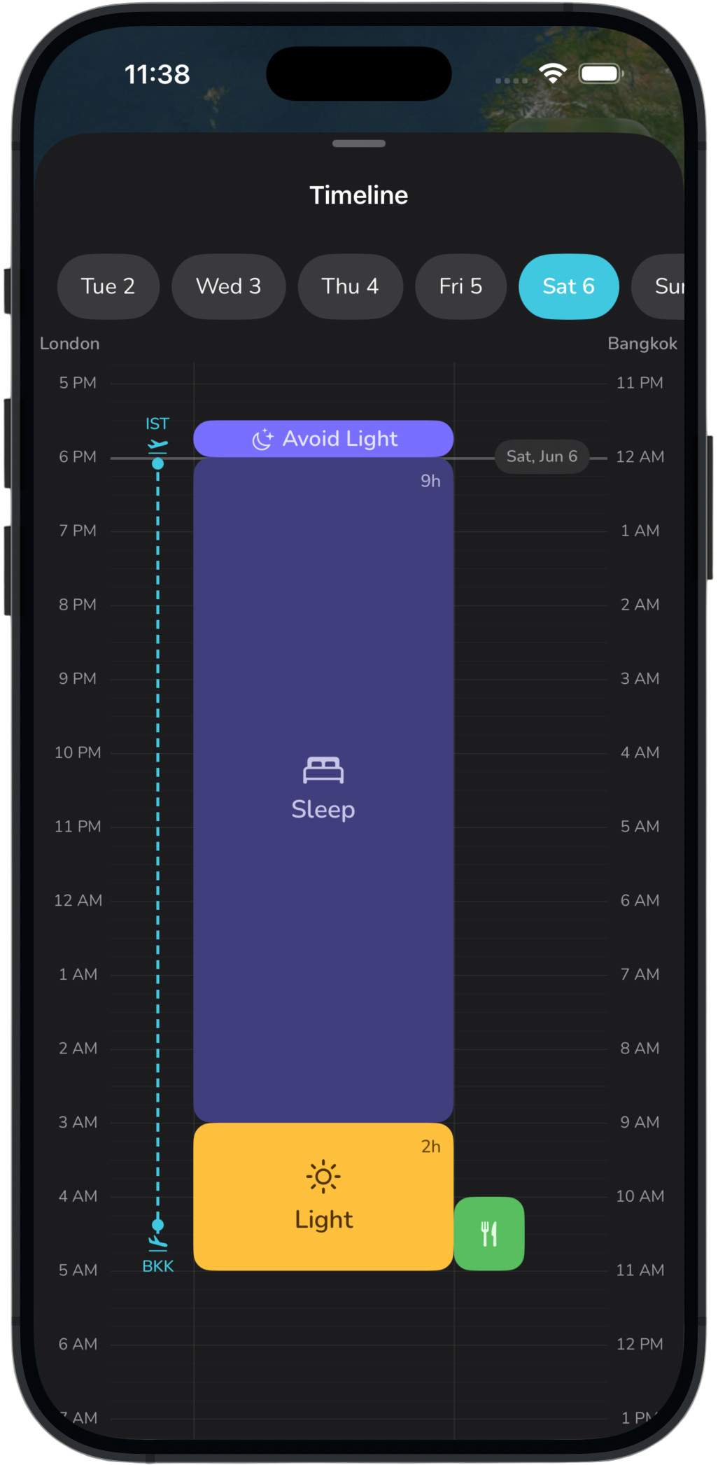 Avion Shift app — timeline view