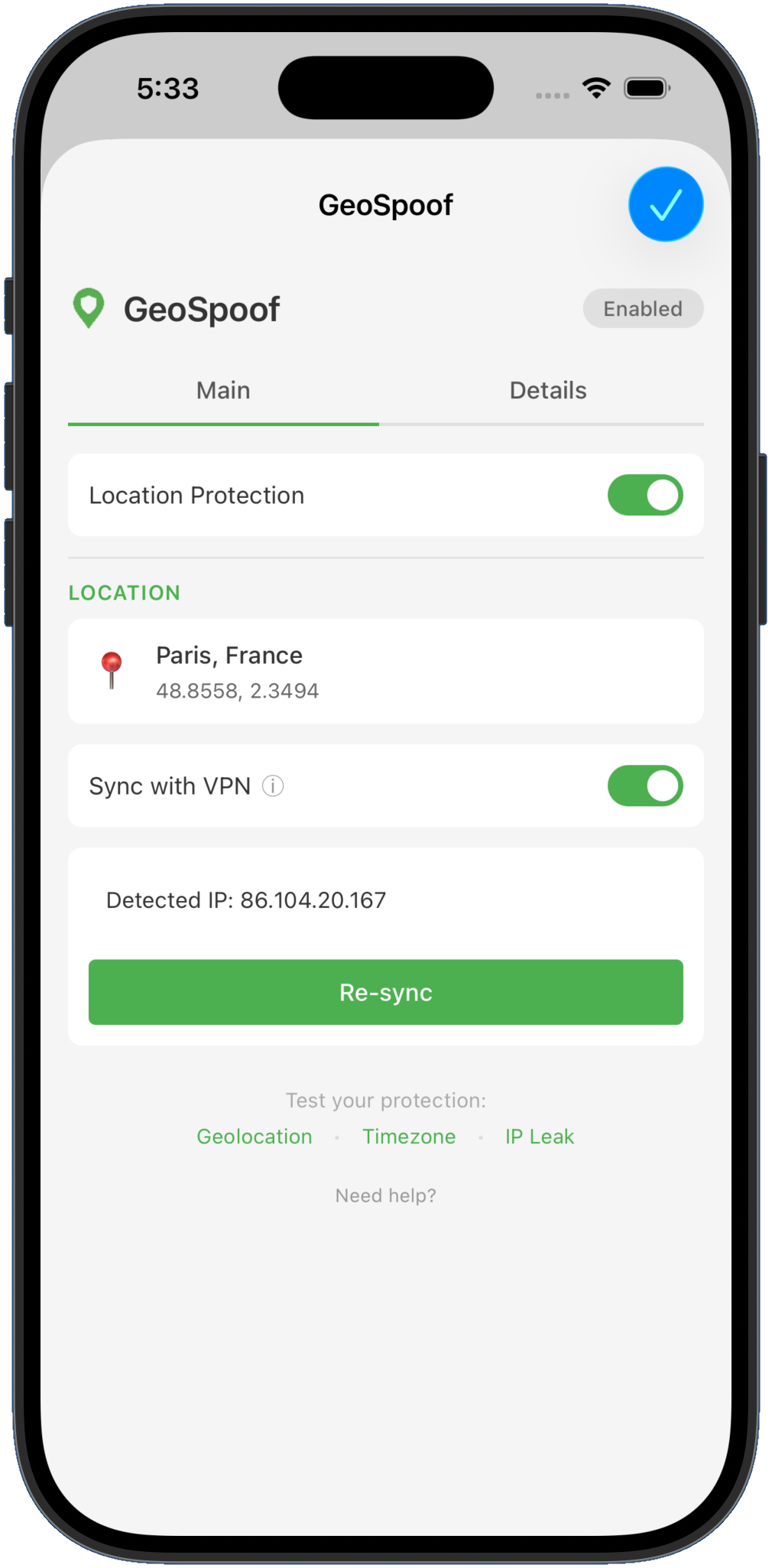 Avion Shift app — main view